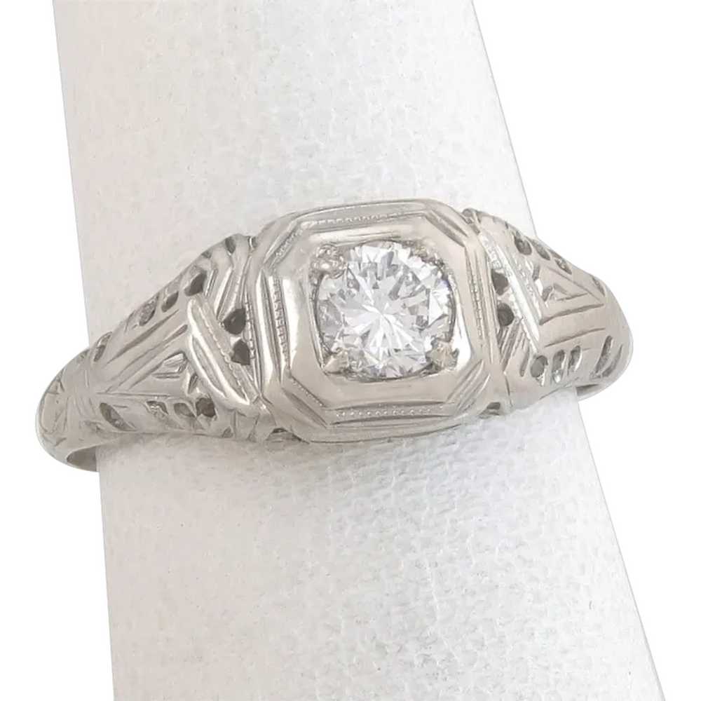 Antique Art Deco .22ct Diamond 18K White Gold Flo… - image 1