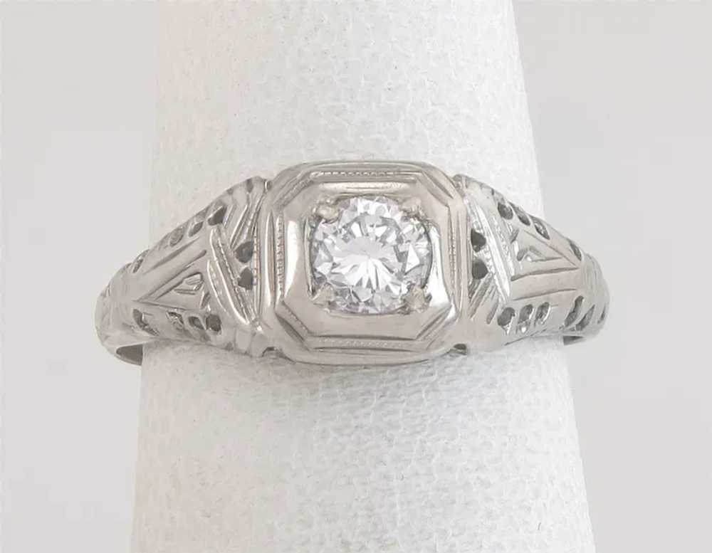 Antique Art Deco .22ct Diamond 18K White Gold Flo… - image 2