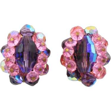 Earrings Clip-On Wired Crystal Pink Purple