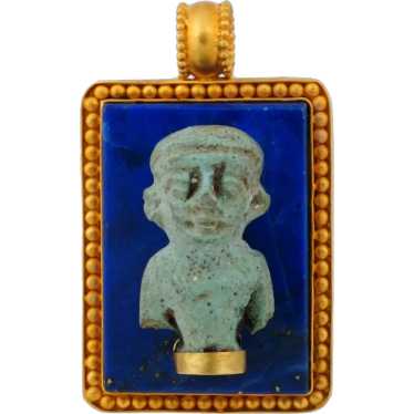 22K Gold Lapis Lazuli Ancient Egyptian Faience Fig