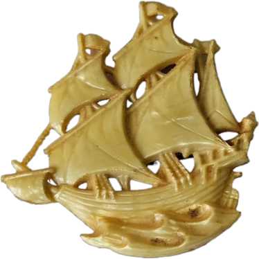 Celluloid Schooner Sailing Ship Pin