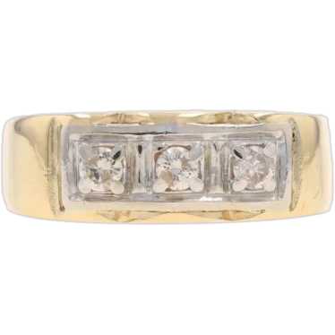 Yellow Gold Diamond Three-Stone Men's Ring - 14k .