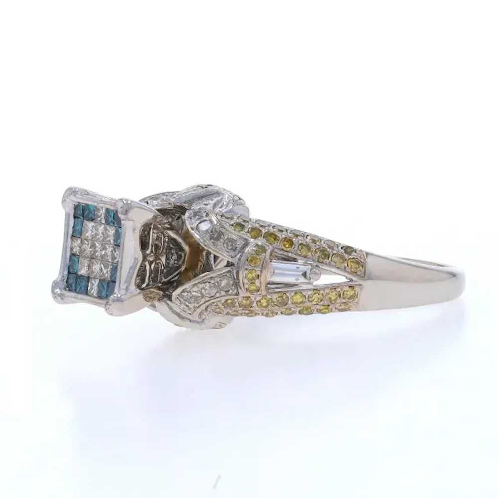 White Gold Blue Diamond Cluster Ring - 10k Prince… - image 3