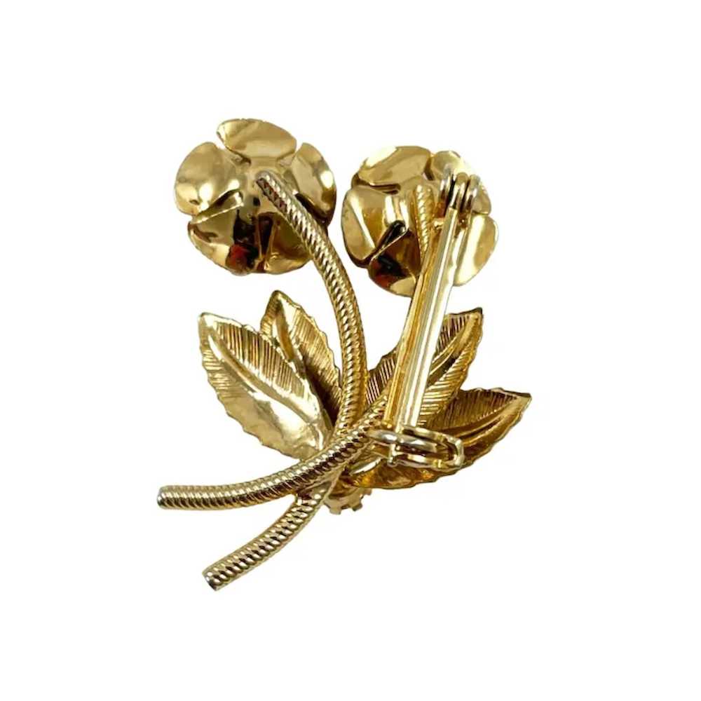 Gold and Rhinestone Flower Brooch Vintage - image 4