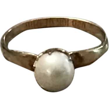 10K Gold Filled Faux Pearl Ring Size 7 1/2 - image 1