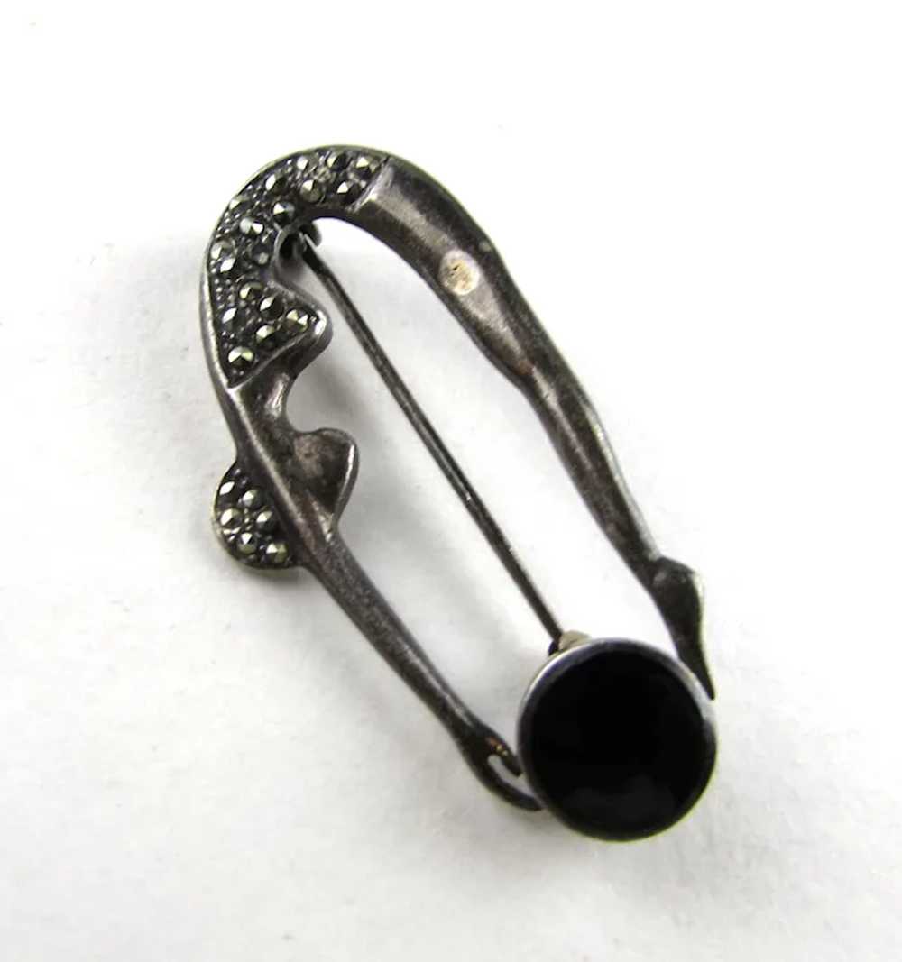 Sterling Silver Deco Diving Beauty With Black Ony… - image 11