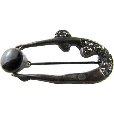 Sterling Silver Deco Diving Beauty With Black Ony… - image 1