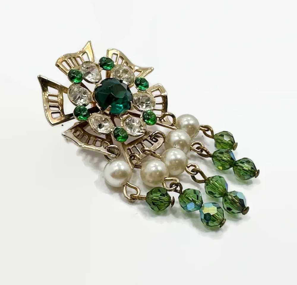 Rhinestone Brooch, Green Rhinestone, Clear, MCM, … - image 2