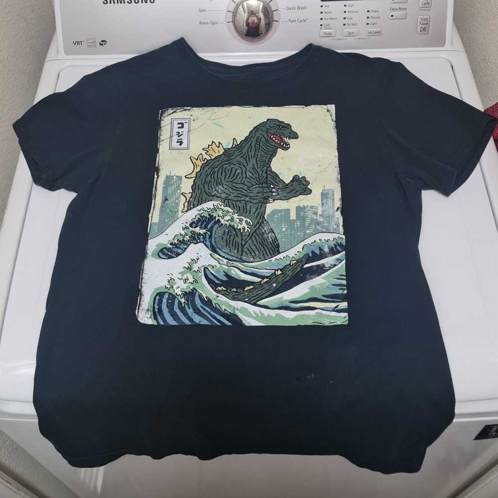 Godzilla T-shirt Men's Medium Black Japanese Writ… - image 2