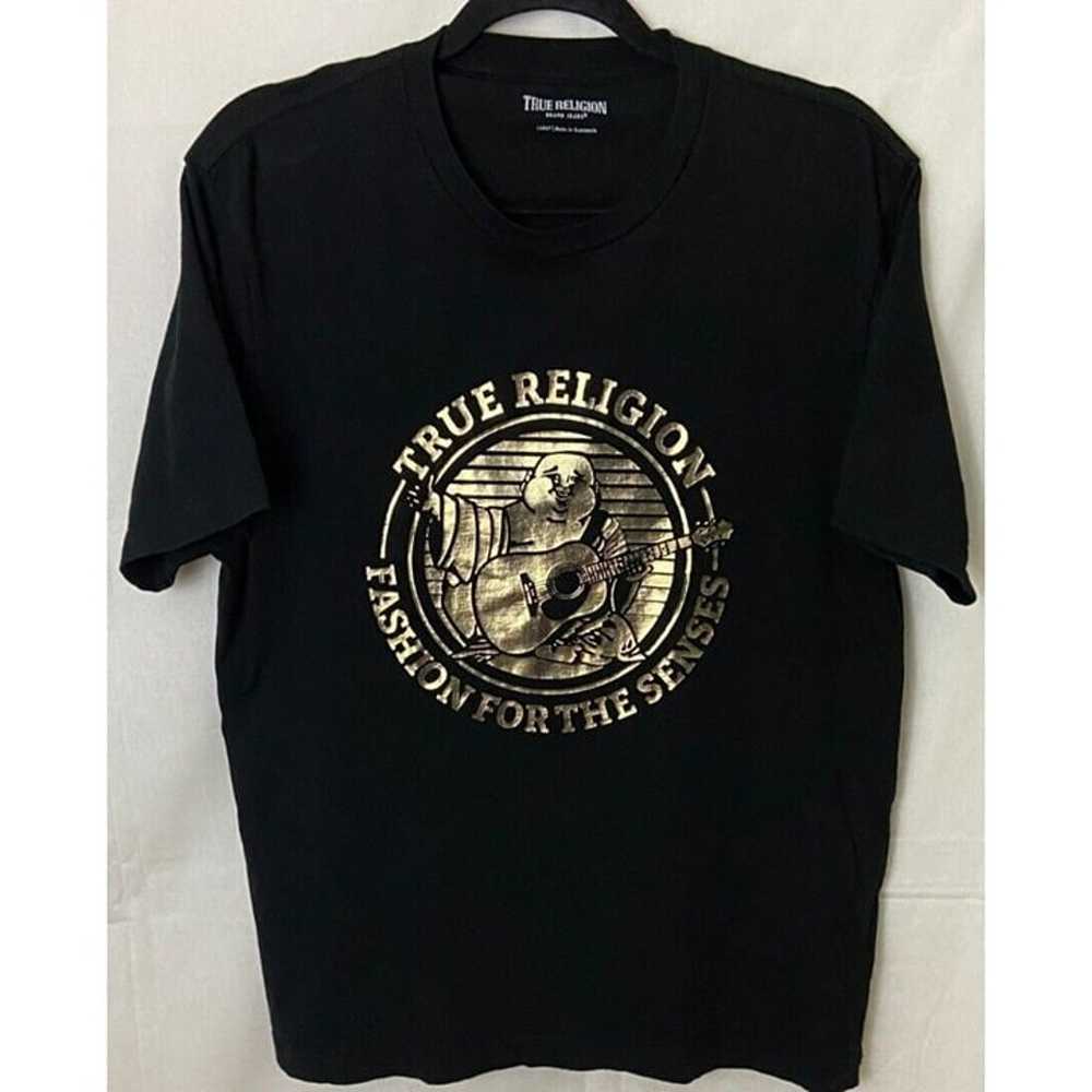 True Religion Black T Shirt Gold Buddha World Tou… - image 1