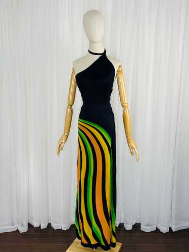 1970s asymmetrical Op Art dress