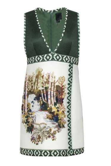Anna Sui - White & Green Print Sleeveless Dress Sz