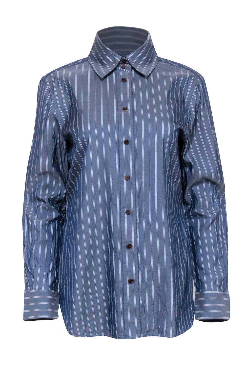 Lafayette 148 - Chambray & White Stripe Button Up… - image 1