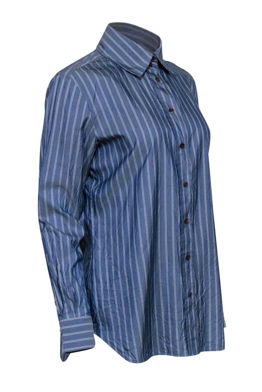 Lafayette 148 - Chambray & White Stripe Button Up… - image 2