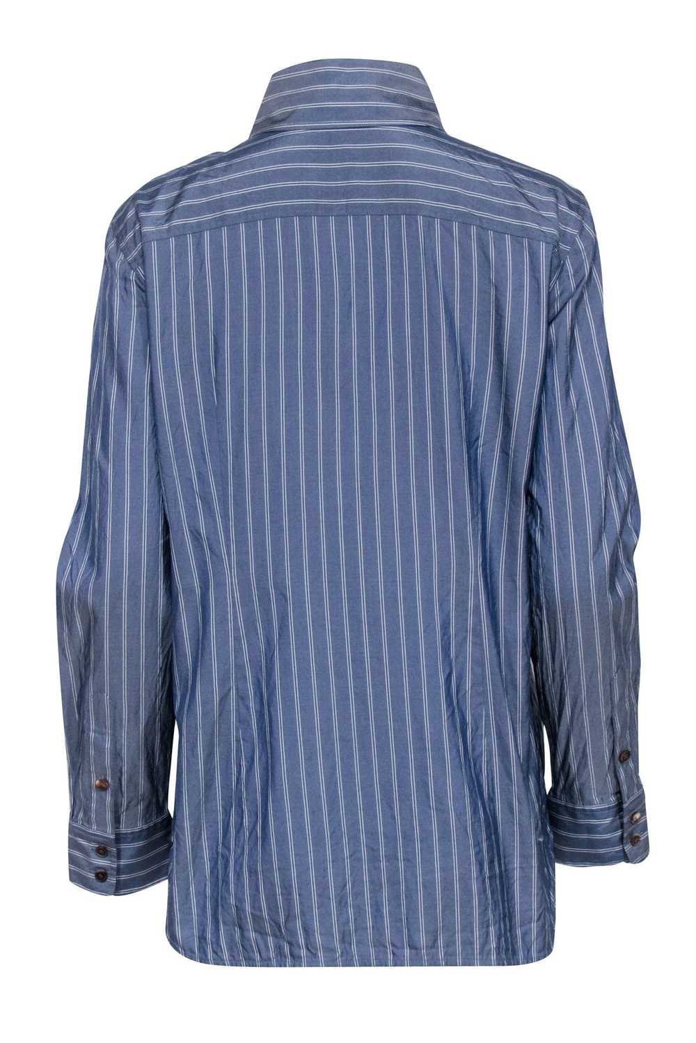 Lafayette 148 - Chambray & White Stripe Button Up… - image 3