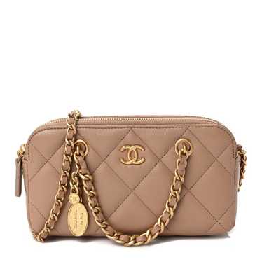 CHANEL Caviar Quilted Small Clutch With Chain Beig