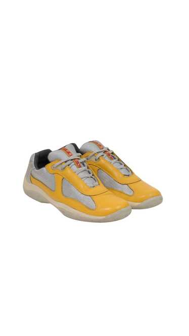 Prada Americas Cup Yellow Gray Leather Low Top - 0