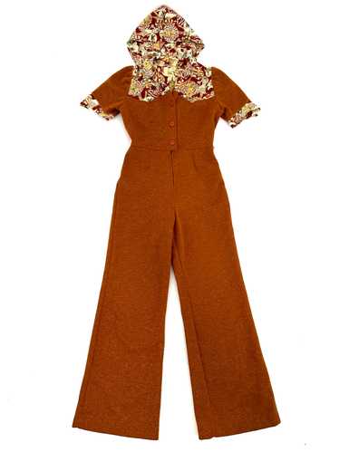 70s Novelty Print Hooded Jumpsuit