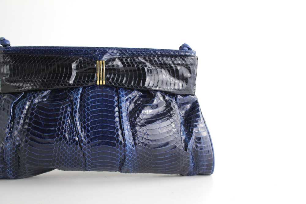 Vintage 1980s Midnight Blue Snakeskin Bag - image 2