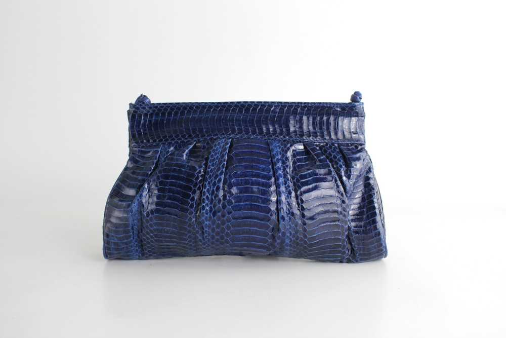 Vintage 1980s Midnight Blue Snakeskin Bag - image 3