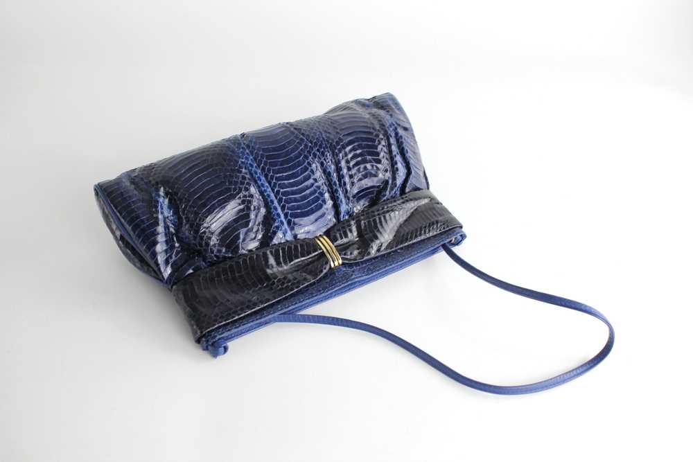 Vintage 1980s Midnight Blue Snakeskin Bag - image 4