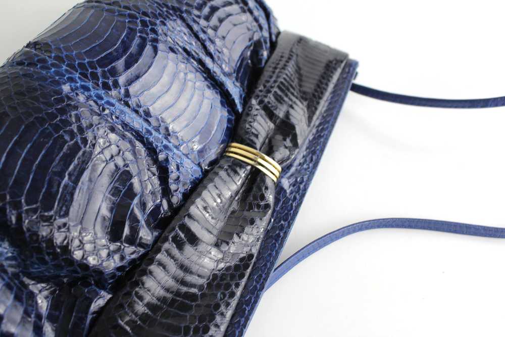 Vintage 1980s Midnight Blue Snakeskin Bag - image 5