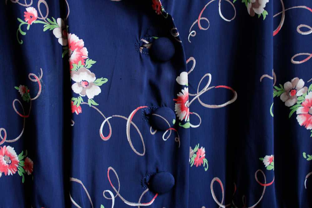 1940s Cold Rayon Floral Dress - Medium - image 4