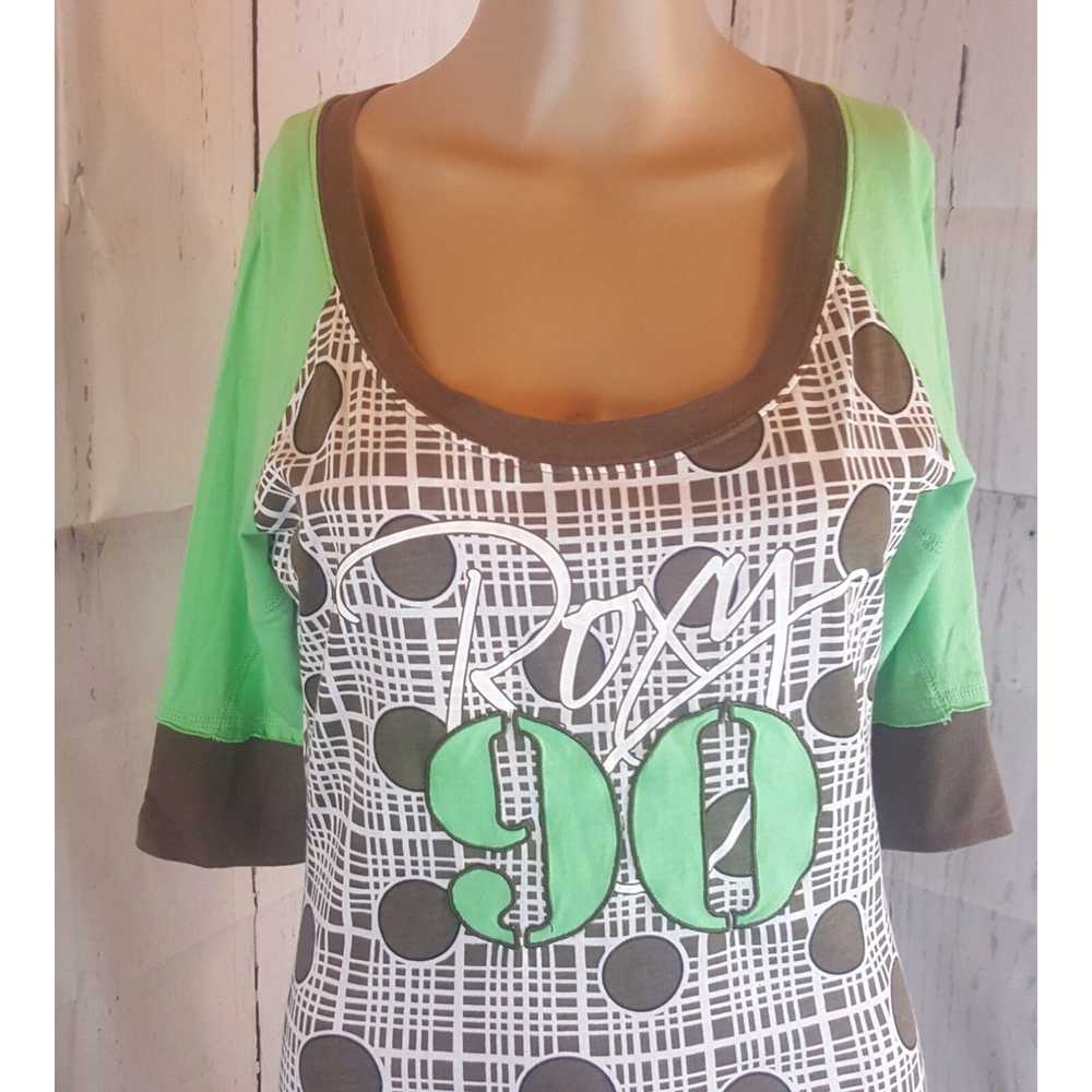 Vintage Roxy Women's Blouse Green Brown Polka Dot… - image 2