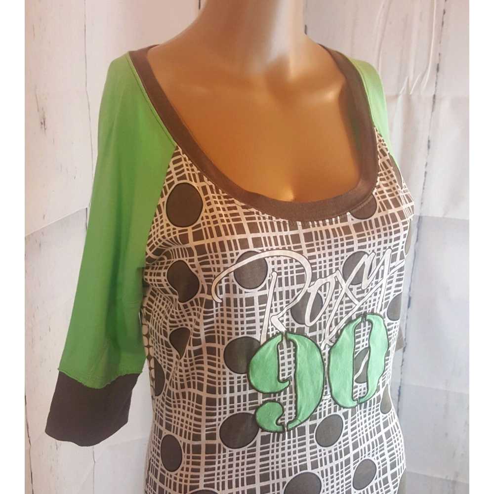 Vintage Roxy Women's Blouse Green Brown Polka Dot… - image 3