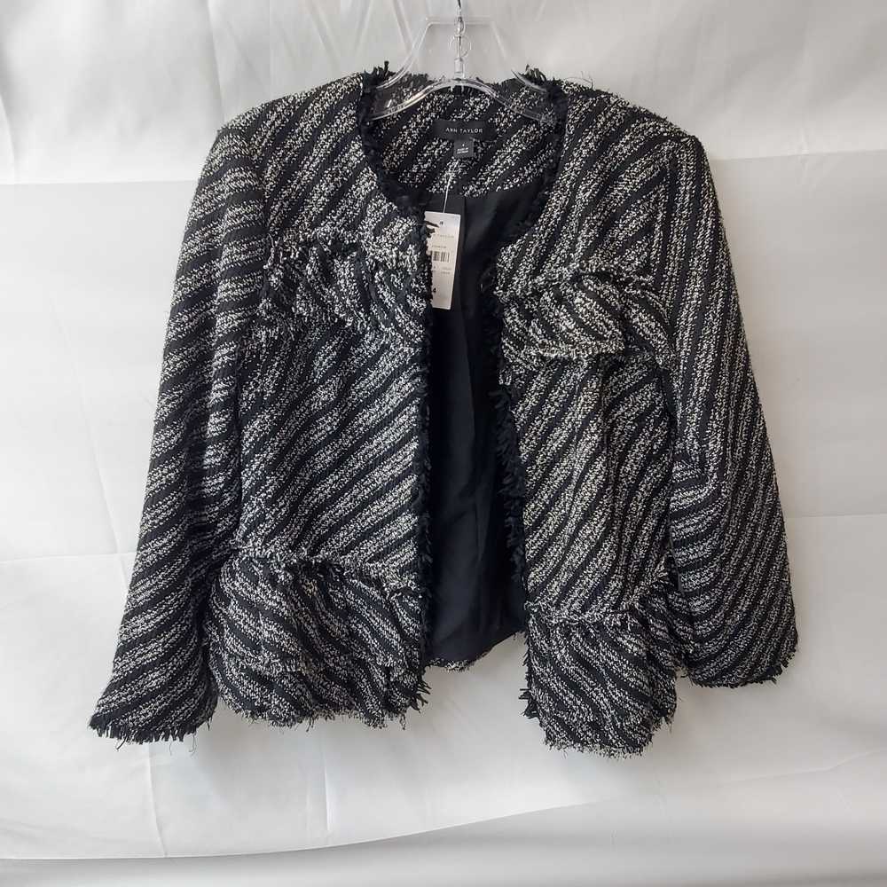 Ann Taylor Black & White Tweed Knit Fringe Ruffle… - image 1
