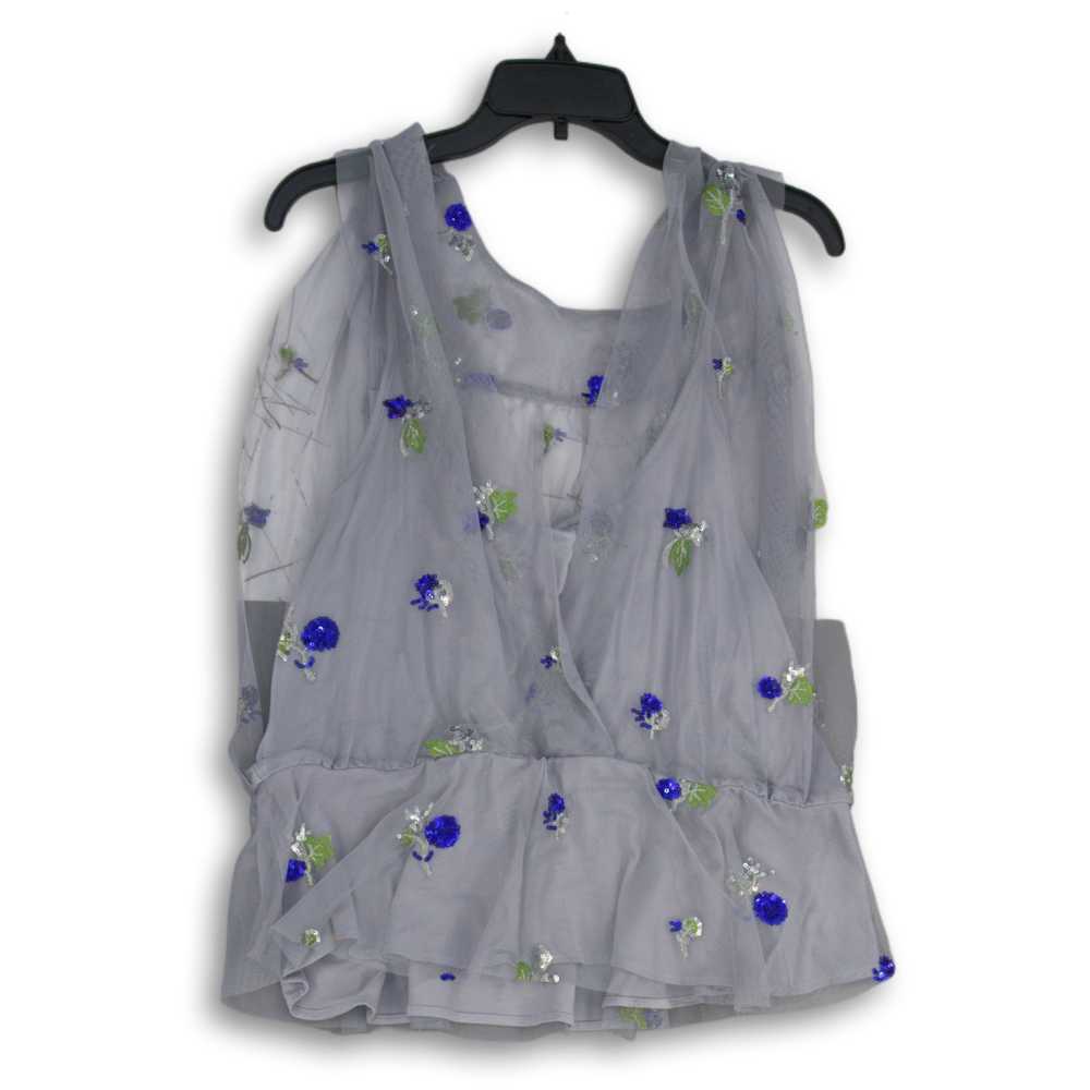 Eva Franco Womens Gray Blue Floral Sequin V-Neck … - image 1