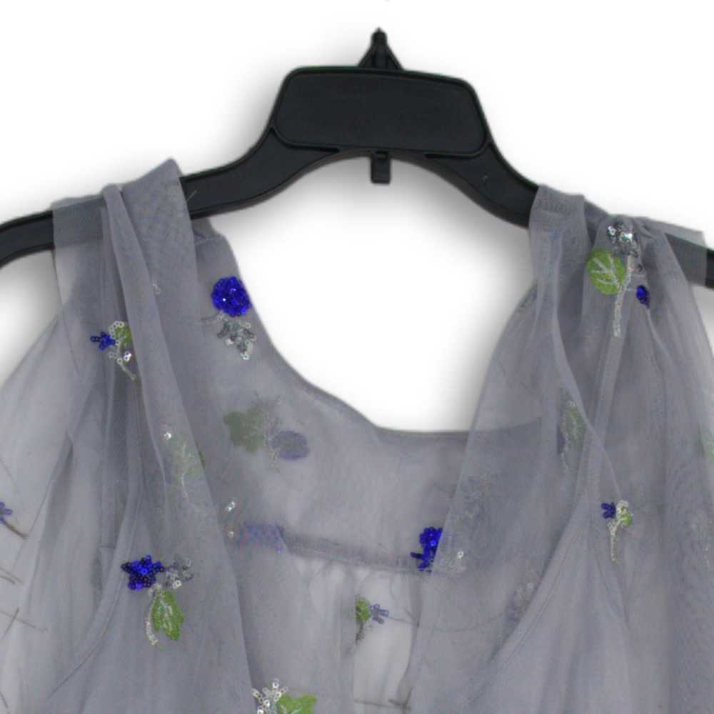 Eva Franco Womens Gray Blue Floral Sequin V-Neck … - image 3