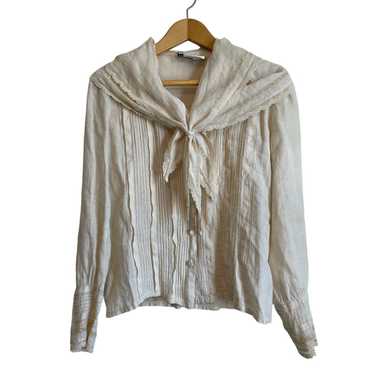 Cloak of Many Colors blouse Irish linen cream lon… - image 1