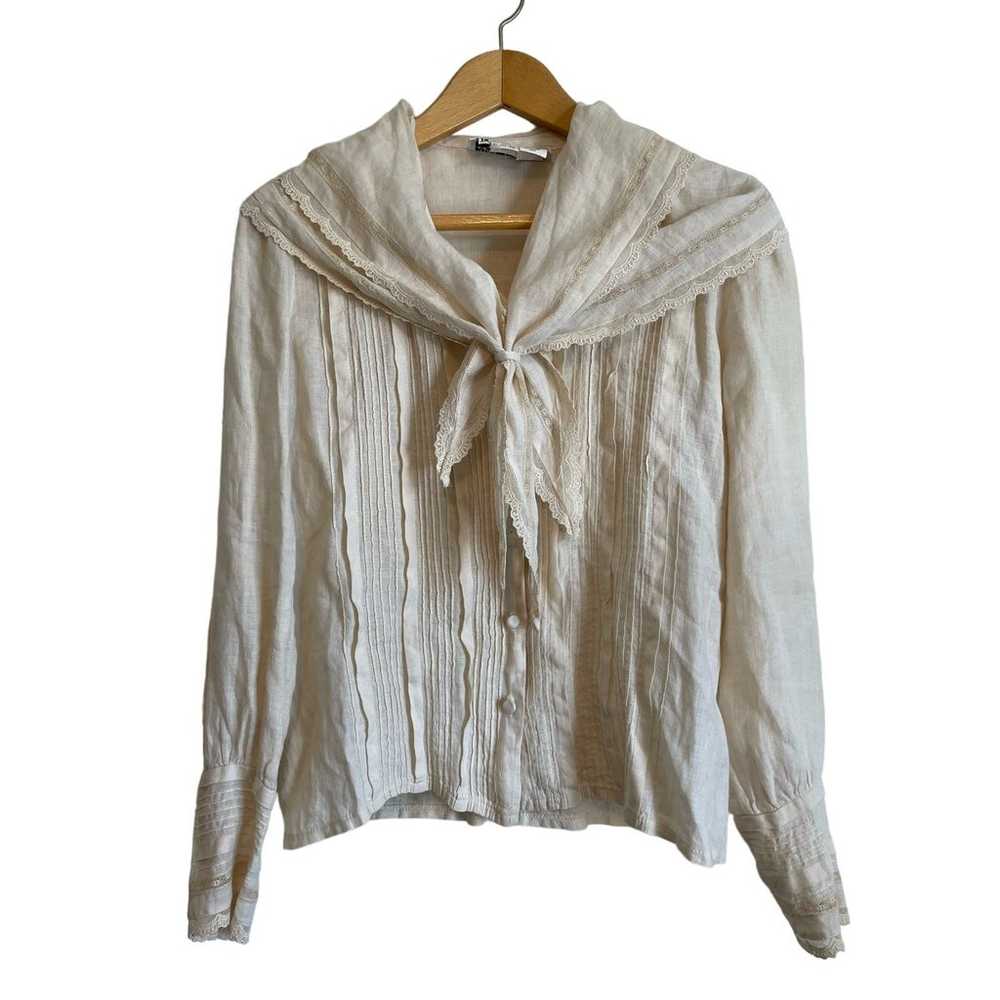 Cloak of Many Colors blouse Irish linen cream lon… - image 7