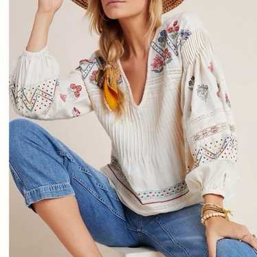 Anthropologie Kayla Embroidered Blouse