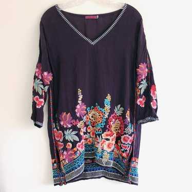 Johnny Was Araxi Embroidered Purple Stretchy Tunic