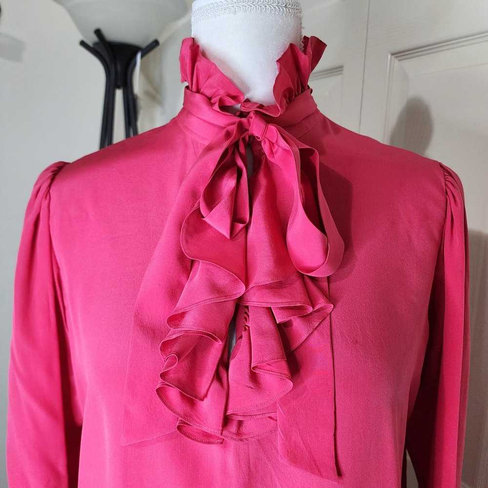 Vtg SAINT LAURENT Silk Stand Collar Ruffled Blous… - image 3
