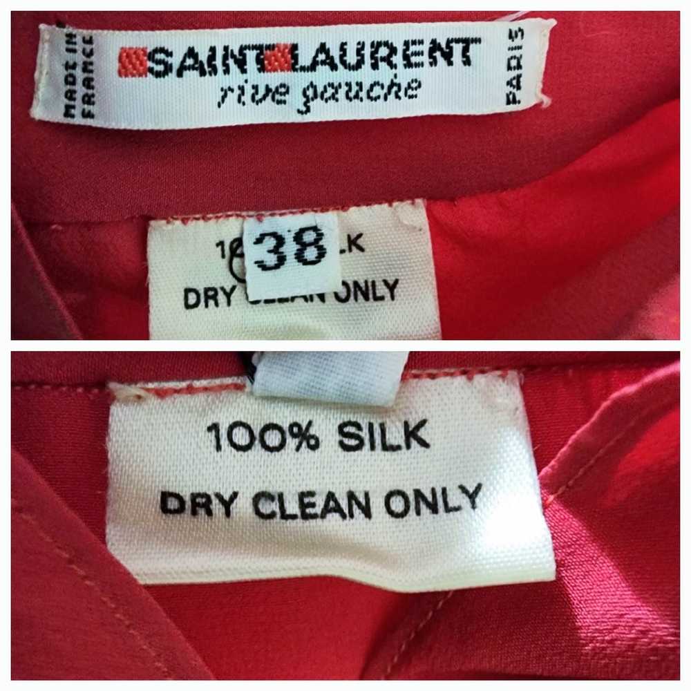 Vtg SAINT LAURENT Silk Stand Collar Ruffled Blous… - image 7