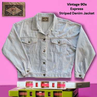 Vintage 90s Express Blue & White Striped Denim Jac