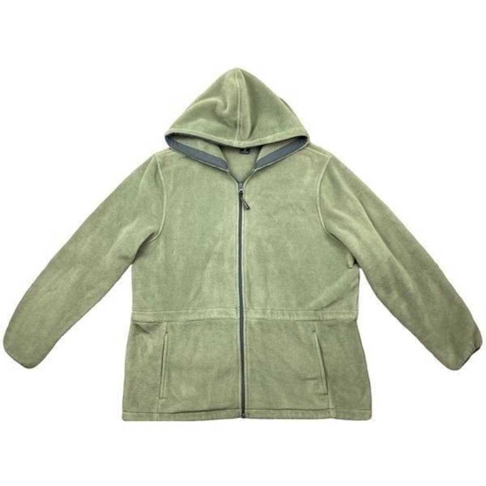 Woolrich green fleece zip up jacket with hood - image 1