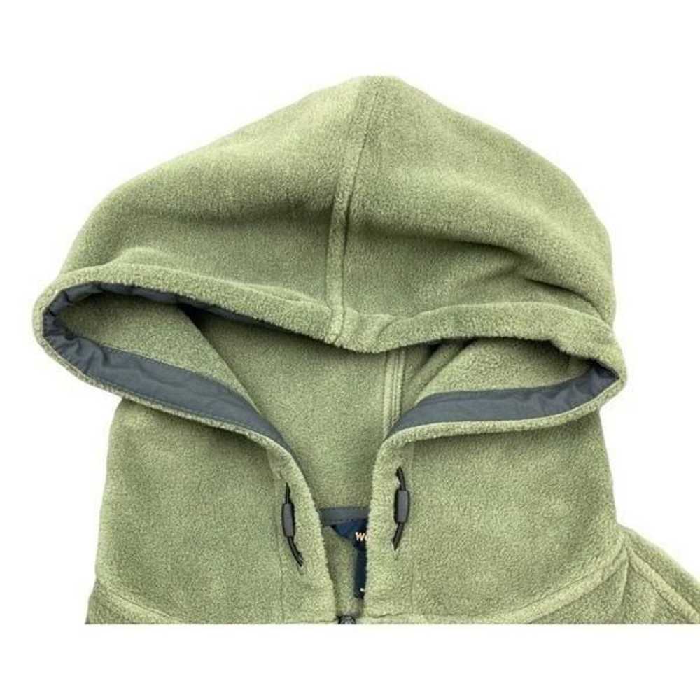 Woolrich green fleece zip up jacket with hood - image 4