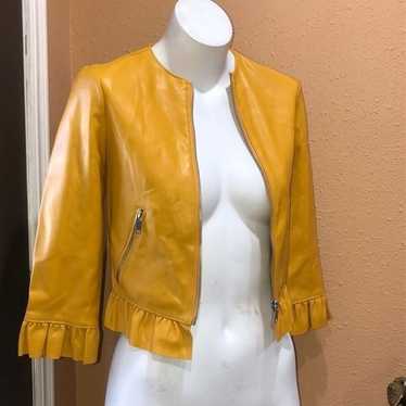 Zara yellow faux leather cropped ruffled jacket