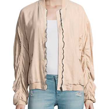 Free People Nude Blush Ruched Linen Bomber Jacket