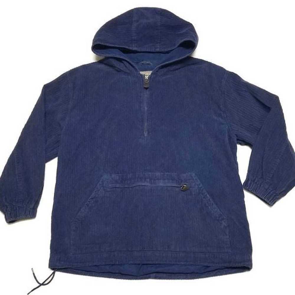 Vintage 90s Express Blue Corduroy Hooded Pullover - image 3