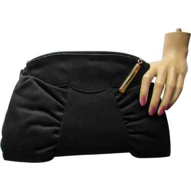 Fashionable 1940 Era Black Fabric Purse & Muff Pl… - image 1