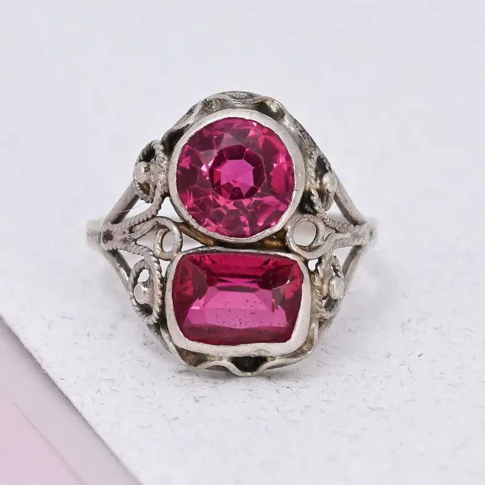 Antique 1920s Art Deco Ruby Glass Paste Sterling … - image 2