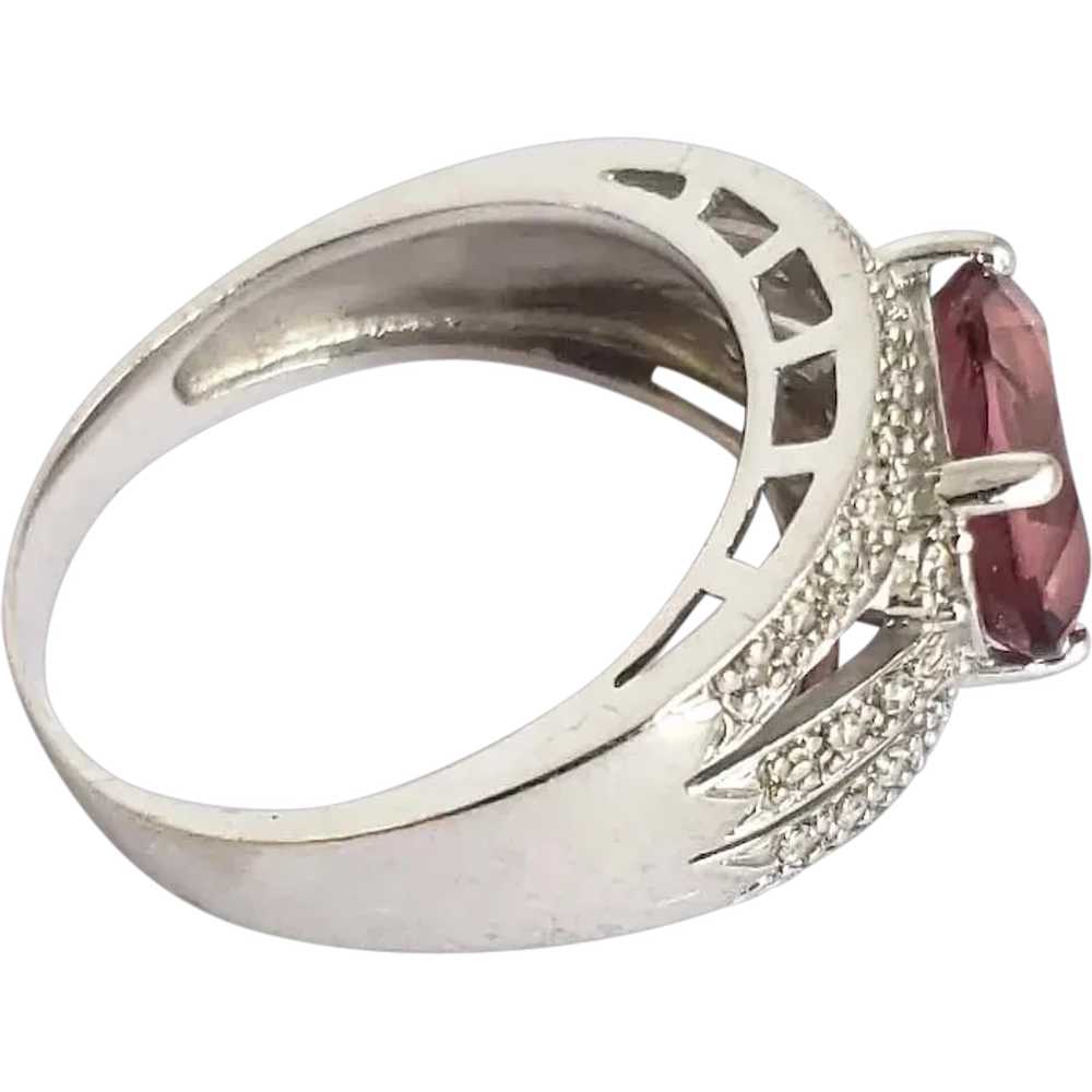 14K White Gold Pink Tourmaline Diamond Ring - image 3