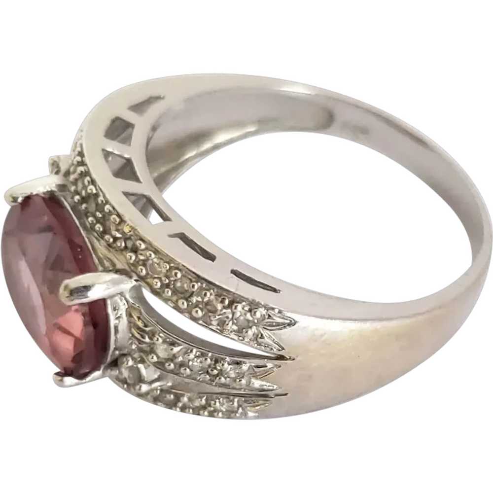 14K White Gold Pink Tourmaline Diamond Ring - image 7