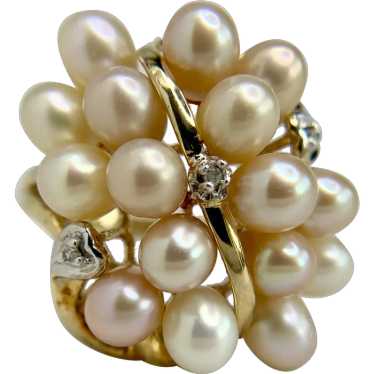 Retro 10K Two-Tone Gold Cultured Pearl Cluster Na… - image 1