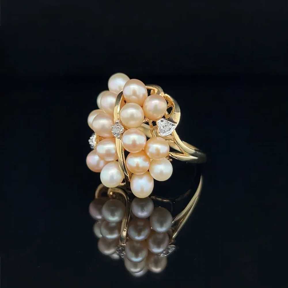 Retro 10K Two-Tone Gold Cultured Pearl Cluster Na… - image 3
